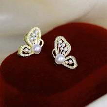 Load image into Gallery viewer, White Flower &amp; Butterfly Dangle Earrings – Acrylic Pearl Heart Jewelry
