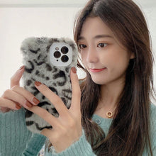 Load image into Gallery viewer, Fashion Fluffy Plush Leopard Camera Protection Phone Case For iphone 13 11 12 Pro MAX X XS XR Winter Warm Girl  Soft and Comfortable Case Unique Design Soft Cover
