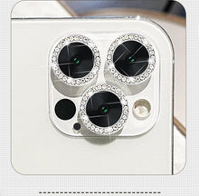 Load image into Gallery viewer, Glitter Diamond Rhinestones Metal Ring Camera Tempered Glass For iPhone 11 12 13 14 Pro Max Mini Plus Lens Protector Full Cover 9H Tempered Glass Camera Lens Protector Metal Single Ring Full Coverage Camera Lens Protector
