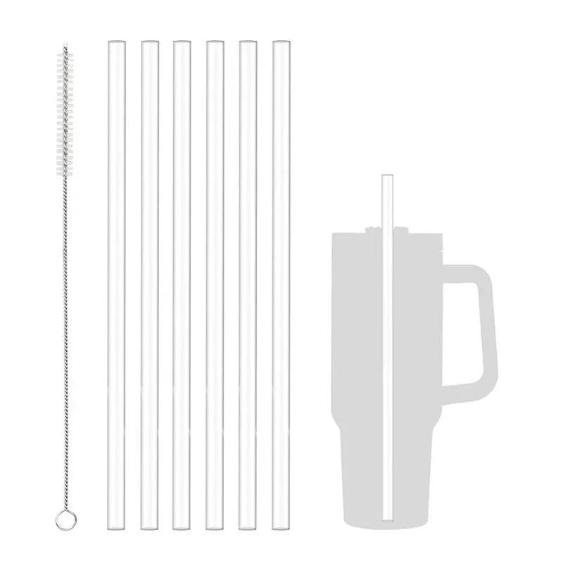 6Pcs 31cm Vacuum Cup Straws with Cleaning Brush for Stanley 40oz Adventure Quencher Insulated Cup Travel Tumbler Reusable Straw