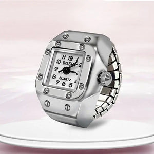 Vintage Punk Finger Watch Mini Elastic Strap Alloy Watches Couple Rings Jewelry Clock Retro Roman Quartz Watch Ring Women Girls
