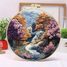 Load image into Gallery viewer, Beginners Hand Embroidery Kit - Mountain &amp; Moon Landscape with Fabric &amp; Threads
