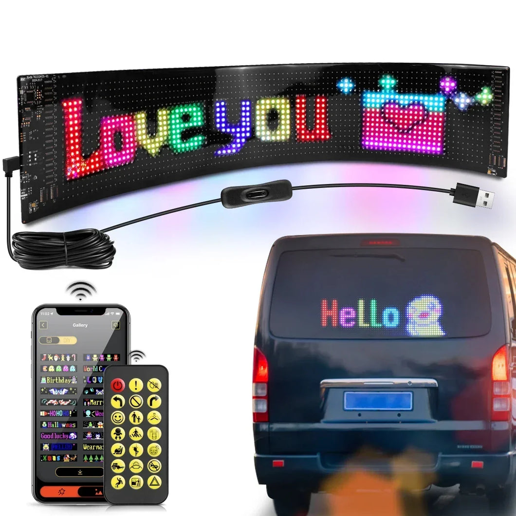 LED Sign Car Scrolling Advertising USB 5V Bluetooth App Control Logo Light Custom Text Pattern Animation Programmable Display