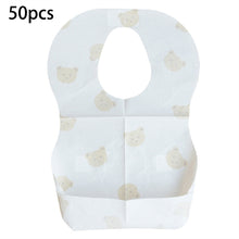 Load image into Gallery viewer, 50-Pack Disposable Bibs for Babies Aged 6 Months to 2 Years Cartoon Bear Feeding Bib for Boy Girl Non-woven Drool Towel
