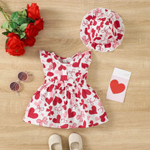 Load image into Gallery viewer, Baby Girl Summer Dress Set (0–9M) – Love Print Sleeveless Dress with Matching Hat

