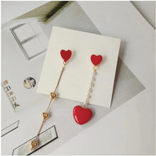 Load image into Gallery viewer, Korean Black Heart Dangle Earrings – Asymmetric Love Drop Jewelry
