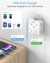 Load image into Gallery viewer, TESSAN Multi Outlet Splitter with 8 AC Outlets &amp; 3 USB (1 USB C) Surge Protector Multi Outlet Extender for Home Office Dorm
