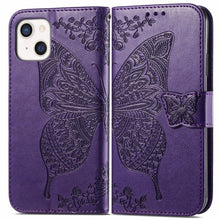 Load image into Gallery viewer, Luxury Pink Butterfly Flower Wallet Flip Case For iPhone 14 Pro Max 13 12 Classic Simple Leather Wallet Case with Card Holder Kickstand Wrist Strap Flip Cover for iPhone

