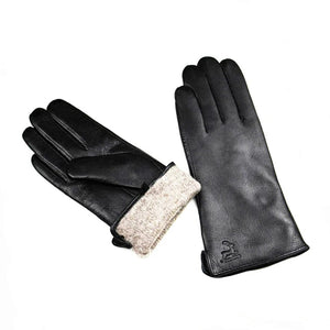 Goatskin Deerskin Grain Leather Gloves Women's Fashion Simple Style Velvet Lining Autumn Winter Warm Motorcycle Riding Glove