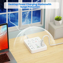 Load image into Gallery viewer, Power Strip with Surge Protector – 9 AC Outlets &amp; 3 USB Ports, 5ft Extension Cord, Quick Charge, UL Certified Power Outlet for Home &amp; Office (White)
