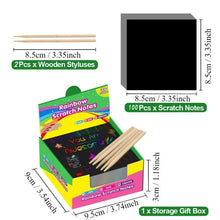 Load image into Gallery viewer, 100PCS Rainbow Scratch Art Kit - Non-Toxic Craft Set with Wooden Stylus for Kids Ages 5-12
