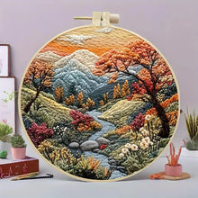 Load image into Gallery viewer, Beginners Hand Embroidery Kit - Mountain &amp; Moon Landscape with Fabric &amp; Threads
