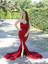 Load image into Gallery viewer, Sexy Strapless Long Black Maxi Dress Front Slit Bare Shoulder Red Women&#39;s Evening Summer Night Gown Party Maternity Dresses
