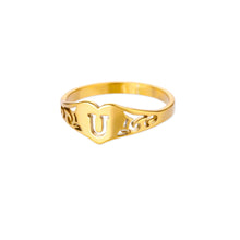 Load image into Gallery viewer, Fashion Hollow Initial Letter Heart Rings For Women Gold Color Stainless Steel A-Z Letter Ring Aesthetic Wedding Jewelry Gift
