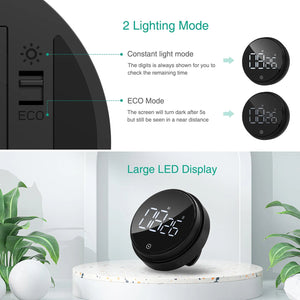 ORIA Magnetic Timer Countdown Stopwatch Manual Rotation Counter Work Sport Study Alarm Clock LED Digital Kitchen Cooking Timer