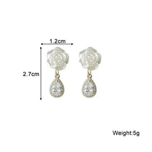 Load image into Gallery viewer, White Flower &amp; Butterfly Dangle Earrings – Acrylic Pearl Heart Jewelry
