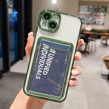 Load image into Gallery viewer, Transparent Card Holder Wallet Case For iPhone 13 11 12 14 Pro Max 14 Plus Photo Pocket Shockproof Silicone Cover Wallet Case Card Slot Ultra Glossy Slim Clear Case
