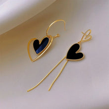 Load image into Gallery viewer, Korean Black Heart Dangle Earrings – Asymmetric Love Drop Jewelry

