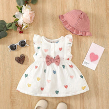 Load image into Gallery viewer, Baby Girl Summer Dress Set (0–9M) – Love Print Sleeveless Dress with Matching Hat
