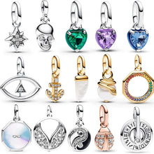 Load image into Gallery viewer, Sparkling Star Mini Dangle Charm - 925 Sterling Silver Green Heart Charm for Me Bracelet, Zircon &amp; Crystal Accent, Customizable Girl Party Jewelry
