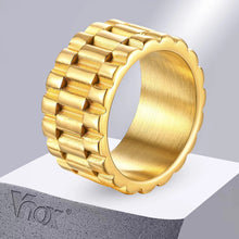 Load image into Gallery viewer, Vnox 11mm Watch Band Shaped Ring for Men, Gold Color Stainless Steel Punk Finger Band, Rock Gothic Hiphop Boy Jewelry
