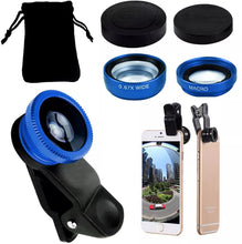 Load image into Gallery viewer, 3 in 1 Fisheye Wide Angle Micro Camera Lens for iPhone Xiaomi Redmi 3IN1 Zoom Fish Eye Len on Smartphone Lenses with Phone Clip
