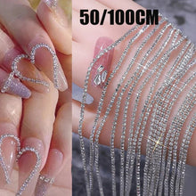 Load image into Gallery viewer, 100/50cm Luxury Crystal Chain Nail Charms - 1.5/2mm Clear &amp; AB Diamond Nail Art Decoration
