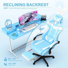 Load image into Gallery viewer, Light Blue Gaming Chair with Footrest,Lovely Cute Bunny Computer Gamer Chair,Kawaii Desk Chair
