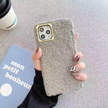 Load image into Gallery viewer, Fashion Teddy Plush Soft Phone Case for iPhone 13 12 11 Pro Max XS Max XR X SE Furry fluffy Warm Cover for iPhone 6 7 8 Plus Furry Plush Design Soft Silicone Bumper Fashion Fluffy Fur Warm Protective Back Cover
