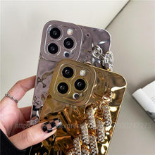 Load image into Gallery viewer, Luxury Gold Plating Electroplated Bracelet Cute Compatible with iPhone Diamond Case Luxury Sparkle Glitter Rhinestone  Phone Case For iPhone 14 13 Promax 11 12 Pro Max Mini Xs Max XR 8 7 Plus Mirror Cover
