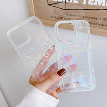 Load image into Gallery viewer, Transparent Cute Heart Pattern Phone Cases For iPhone 13 14 Pro Max Simple Luxurious Love Gradient Silicon Wallet Cover Card Holder Shockproof Bumper Protective Cover
