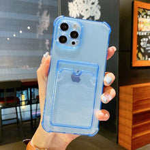 Load image into Gallery viewer, Transparent Card Slot Holder Case For iPhone11 13 12 Pro Max X XS XR Max 8 Plus Clear Shockproof Soft Wallet Cover Clear Case with Card Slot Slim Fit Shockproof Soft Protective Case
