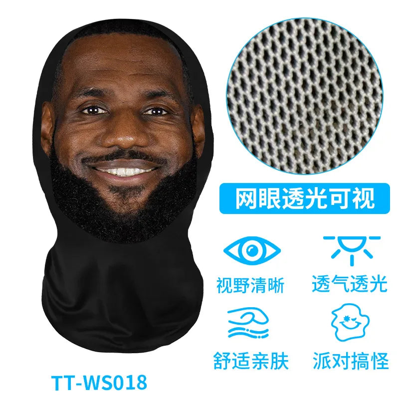 New 3D Printed Funny Mask Elastic Mesh Disguise Full Face Mask for Men Women Cosplay Headwear Hip Hop Fashion Hood Hat Headgear