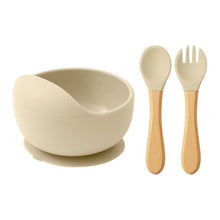 Load image into Gallery viewer, Mamaplan 3PCS Baby Silicone Feeding Set Suction Bowl Spoon Fork
