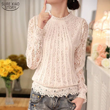 Load image into Gallery viewer, Spring Autumn New Ladies White Blusas Women&#39;s Long Sleeve Chiffon Lace Crochet Tops Blouses Women Clothing Feminine Blouse 51C
