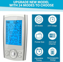 Load image into Gallery viewer, TENS Unit 24 Modes EMS Muscle Stimulator for Pain Relief Rechargeable TENS Machine Massage Physical therapy 10 electrode Pads

