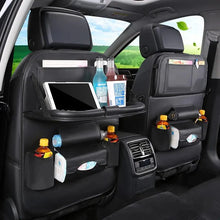 Load image into Gallery viewer, Car Seat Back Organizer with Foldable Table Tray – PU Leather Storage
