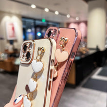 Load image into Gallery viewer, Luxury Love Heart Elegant Sparkle Case With Chain Bracelet Strap Soft Protective Bumper Cover Compatible with iPhone  Bracelet soft case for iPhone 12 Pro Max 11 pro max X XS XR 7 8 Plus Stylish Phone Cover
