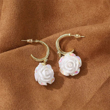 Load image into Gallery viewer, White Flower &amp; Butterfly Dangle Earrings – Acrylic Pearl Heart Jewelry
