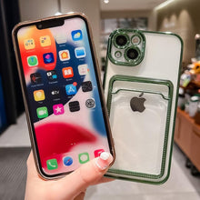 Load image into Gallery viewer, Transparent Card Holder Wallet Case For iPhone 13 11 12 14 Pro Max 14 Plus Photo Pocket Shockproof Silicone Cover Wallet Case Card Slot Ultra Glossy Slim Clear Case
