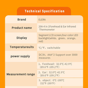 ELERA Infrared Digital Thermometer Forehead Ear Body Fever Termometre Multi-function Non-contact Temperature Measurement Device