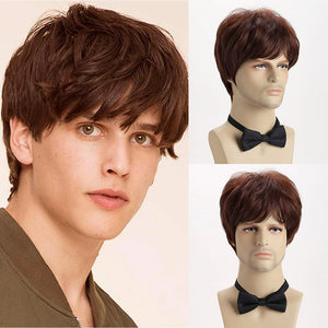 Short  Natural Curly Hair For Male Young Men Heat Resistant Fiber Synthetic Wigs