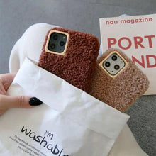 Load image into Gallery viewer, Fashion Teddy Plush Soft Phone Case for iPhone 13 12 11 Pro Max XS Max XR X SE Furry fluffy Warm Cover for iPhone 6 7 8 Plus Furry Plush Design Soft Silicone Bumper Fashion Fluffy Fur Warm Protective Back Cover
