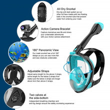 Load image into Gallery viewer, Full Face Snorkel Mask Diving Mask for Adults and Youths Anti-Leak Anti-Fog 180° Panoramic View with Camera Mount Safe Breathing
