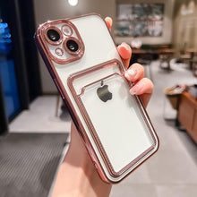 Load image into Gallery viewer, Transparent Card Holder Wallet Case For iPhone 13 11 12 14 Pro Max 14 Plus Photo Pocket Shockproof Silicone Cover Wallet Case Card Slot Ultra Glossy Slim Clear Case
