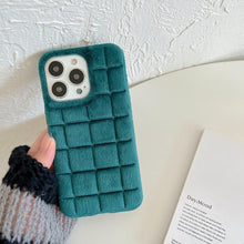 Load image into Gallery viewer, Fashion Fur Winter Warm Plush Square Lattice Solid Color Phone Case For iPhone 14 13 12 11 Pro Max Plus Fluffy Back Cover Case Silicon Soft Fluffy Furry Shockproof Protective Phone Case for iPhone
