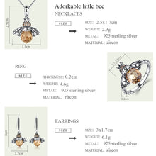 Load image into Gallery viewer, BISAER 925 Sterling Silver Cute Orange Zircon Bee Jewelry Set Pendant Necklace &amp; Stud Earrings &amp; Ring For Elegant Women&#39;s Party
