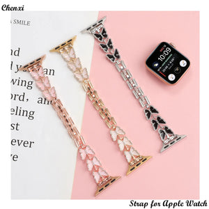 Fashion butterfly strap for Apple watch band sweet jewelry bling bracelet chain iwatch87654321SE women diamond ornament wrist