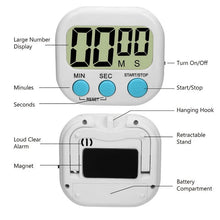 Load image into Gallery viewer, LED Counter Display Alarm Clock Manual Electronic Countdown Sports Magnetic Digital Timer Kitchen Cooking Shower Study Stopwatch
