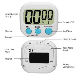 LED Counter Display Alarm Clock Manual Electronic Countdown Sports Magnetic Digital Timer Kitchen Cooking Shower Study Stopwatch